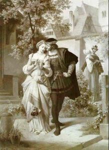 Faust Und Gretchen Und Mephisto Mit Marthe Im Hintergrund by Theodor Pixis