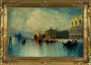 Venetian Scene With Gondolas. by George Henry Bogert