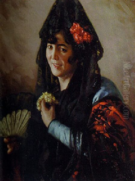 An Elegant Lady Wearing A Mantilla - view 1
