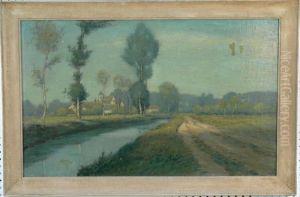 A Landscape With Canal And Buildings by George Henry Bogert