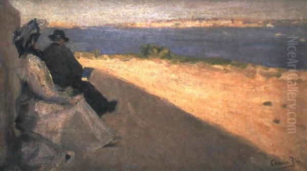 Dos Figuras, Al Atardecer Frente Al Mar - view 1