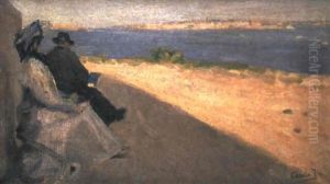 Dos Figuras, Al Atardecer Frente Al Mar by Cecilio Pla