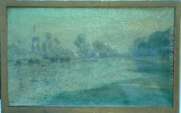 A Lake Scene With Figures In A Boat - view 1