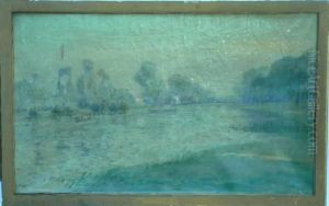 A Lake Scene With Figures In A Boat by George Henry Bogert