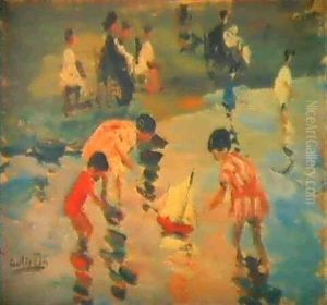 Ninos En La Playa by Cecilio Pla