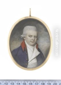 A Gentleman, Wearing Blue Coat With Scarlet Collar, White Waistcoat, Chemise, Stock And Cravat, His Powdered Wig Worn En Queue by George Place