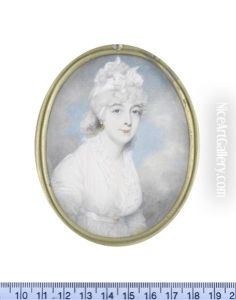 A Lady, Wearing White Dress With Frilled Neckline And Lace Slip, A Small Gold Buckle To Her Waistbelt, Gold Hoop Earring, Her Powdered Hair Dressed... A Lady, Wearing White Dress With Frilled Neckline And Lace Slip, A Small Gold Buckle To Her Waistbelt, Gold Hoop Earring, Her Powdered Hair Dressed...