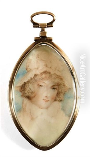 Portrait D'une Jeune Femme En Robe Et Important Chapeau De Dentelle Blanche - view 1