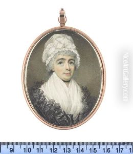 A Lady, Wearing White Fichu, Black Lace Shawl, Ribbon Choker And White Bonnet Trimmed With Pleated Lace Border Tied With Wide Ribbon A Lady, Wearing White Fichu, Black Lace Shawl, Ribbon Choker And White Bonnet Trimmed With Pleated Lace Border Tied With Wide Ribbon