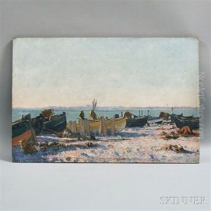 Boats On The Antibes Shore by Paul Place-Canton