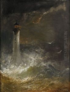 Fyrtorn I Storm by Arnold Abraham Plagemann