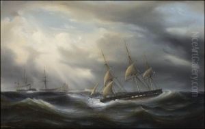 Laivoja Myrskyavalla Merella by Arnold Abraham Plagemann