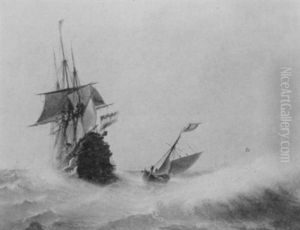 Dutch Merchant Ship And Fishing Vessel In A Choppy Sea by Arnold Abraham Plagemann