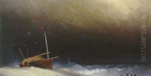 Bat Pa Stormig Strand by Carl Gustaf Plagemann