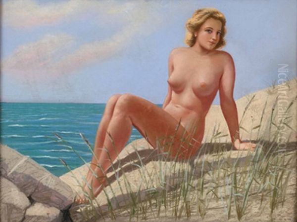 Sitzender Weiblicher Akt Am Strand - view 1