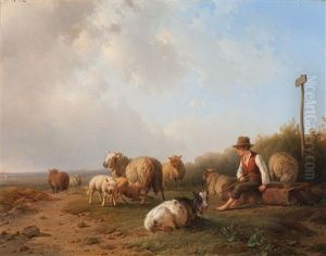 Shepherd With Flock by Pieter Plas