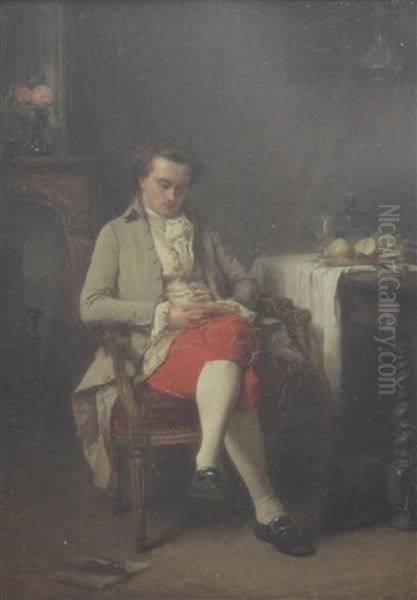 Interior With Gentleman Asleep At A Table - view 1
