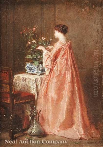 A Second Empire Interior: Woman In Pink Arranging Flowers - view 1