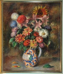 Bunter Gartenblumenstraus In Einem Krug by Anna Plate