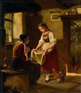 Madchen Mit Einer Schurze Voll Kuken Bei Der Grossmutter by Hermann Plathner