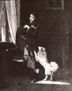 Madchen Mit Katze Und Spitz In Der Stube Am Fenster