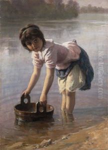Girl Doing Laundry In A River by Khariton Platonov