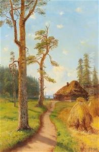 Landscape With Farmhouse by Semyon Sergeievich Platonov
