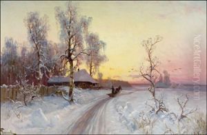 Hevosreki Talvimaisemassa - Slade I Vinterlandskap by Semyon Sergeievich Platonov