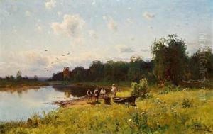 Summer Landscape With Anglers by Semyon Sergeievich Platonov