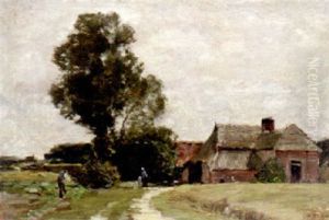 Farmers By The Red Barn by Charles Adams Platt