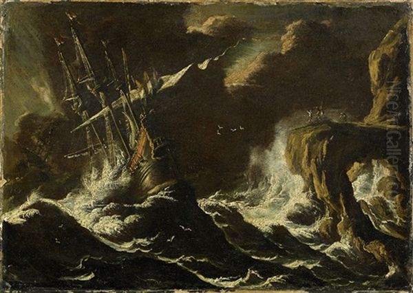 Skepp Vid Stormig Kust - view 1