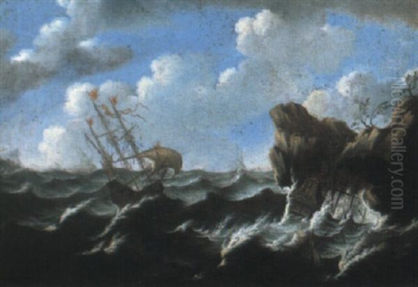 Ships Foundering On A Rocky Coast In A Storm - view 1