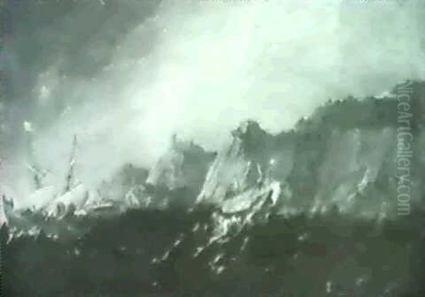 Dutch Vessels In A Stormy Sea Off A Rocky Coast - view 1