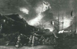 Shipping In Choppy Seas Near Shore by Matthieu Van Plattenberg