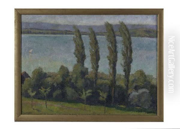 Lake Scene Through Poplars - view 1