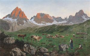Evening In The Alps Over The Parzinn Group Near The Hanauer Hutte In The Lechtaler Alps by Ernst Heinrich Platz