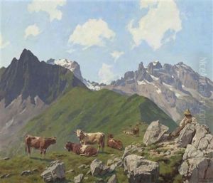 Berglandschaft Mit Kuhen by Ernst Heinrich Platz