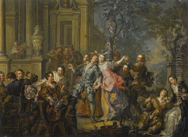 Elegant Company Making Merry Outside A Palace - view 1