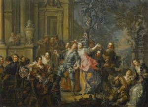 Elegant Company Making Merry Outside A Palace by Johann Georg Platzer