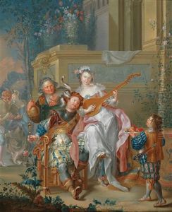 Two Genre Scenes: An Outdoor Concert; A Game Of Cards by Johann Georg Platzer