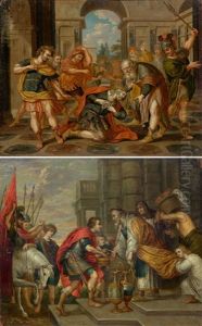 Pair Of Works: Abraham And Melchizedek / Old Testament Scene by Johann Georg Platzer