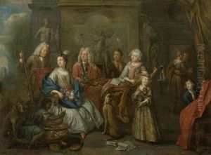 Familiendarstellungen Mit Jagdtrophaen Und Musikinstrumenten (pair)