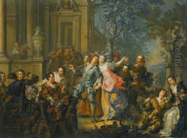 An Elegant Company Making Merry Outside A Palace - view 1