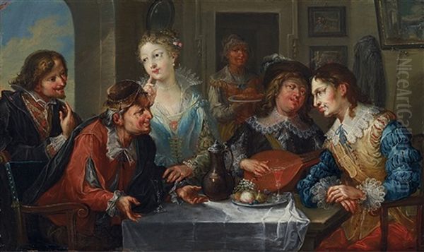 Zwei Frohliche Gesellschaftsszenen Bei Musik Und Wein (2 Works) - view 1