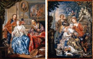 An Interior With An Old Man, His Wife And Her Lover (+ A Young Couple With A Huntsman In A Garden Setting; Pair)