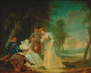 Zwei Vornehme Paare Beim Schaferstundchen Am Einem Waldrand by Johann Georg Platzer
