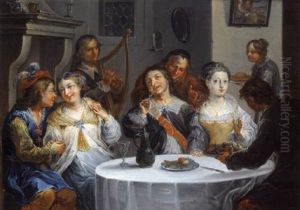 Frohliche Gesellschaft Bei Musik Und Wein