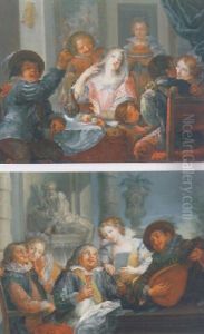 Elegant Company Making Merry And Playing Music In An Ornamental Garden by Johann Georg Platzer