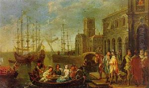Port Scene With Elegant Figures