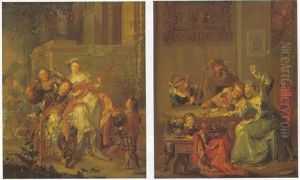 Elegant Figures Dinking And Making Music Outside A Villa by Johann Georg Platzer